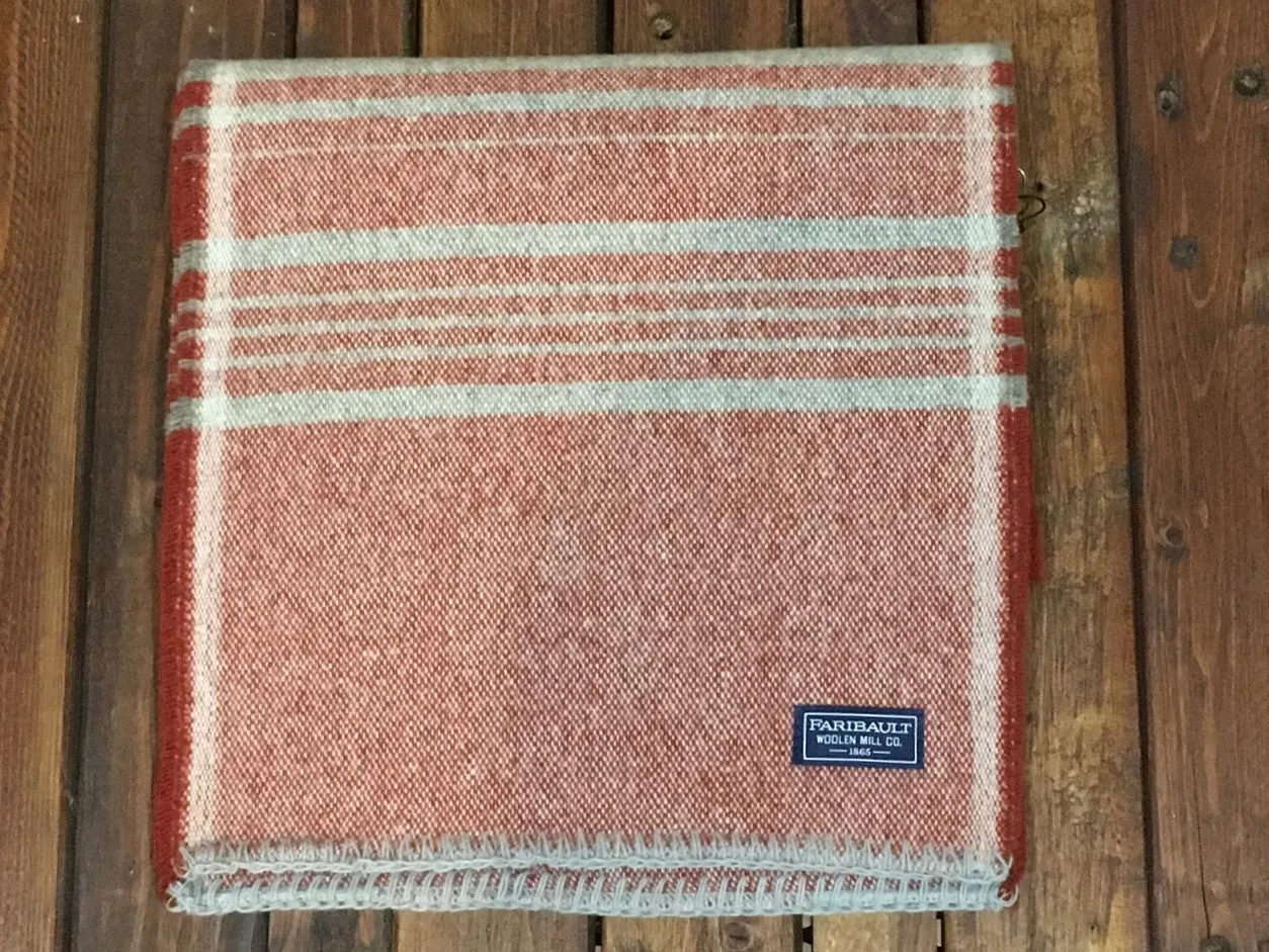 10253 Faribault Woolen Mills Weekender Stripe Wool Scarf Rust Silver Heather