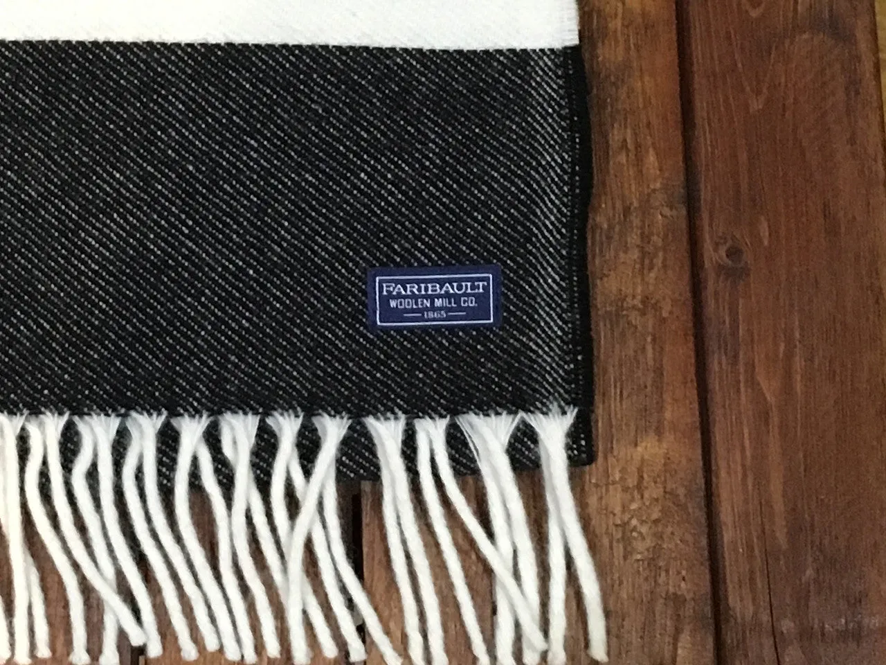 12318 Faribault Woolen Mills Hatchet Nisswa Dobby Stripe Scarf  Black Natural
