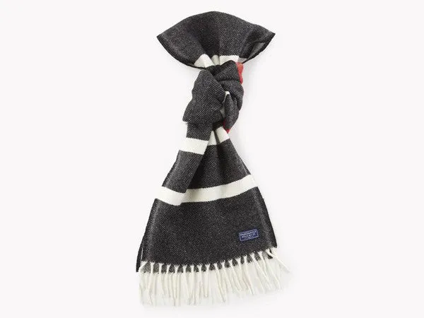 12318 Faribault Woolen Mills Hatchet Nisswa Dobby Stripe Scarf  Black Natural