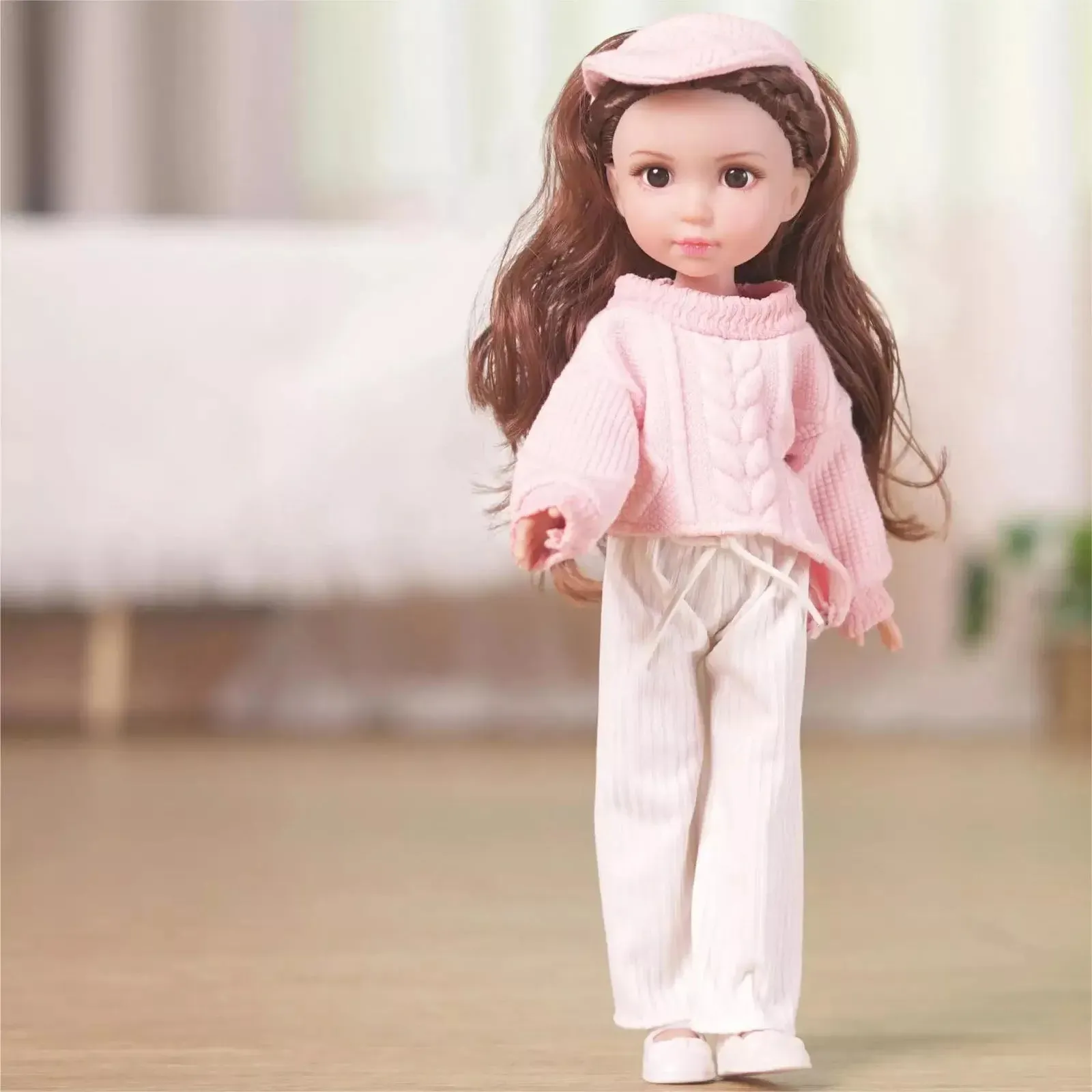 14 Inch Cute Makeup Doll Charming Baby Doll in Cozy Pink Outfit
