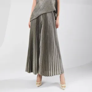 2025 Hot trade Sanzhai pants women's wide-leg pants fashionable new high-end loose large-size thin pleated pants bronzing pants