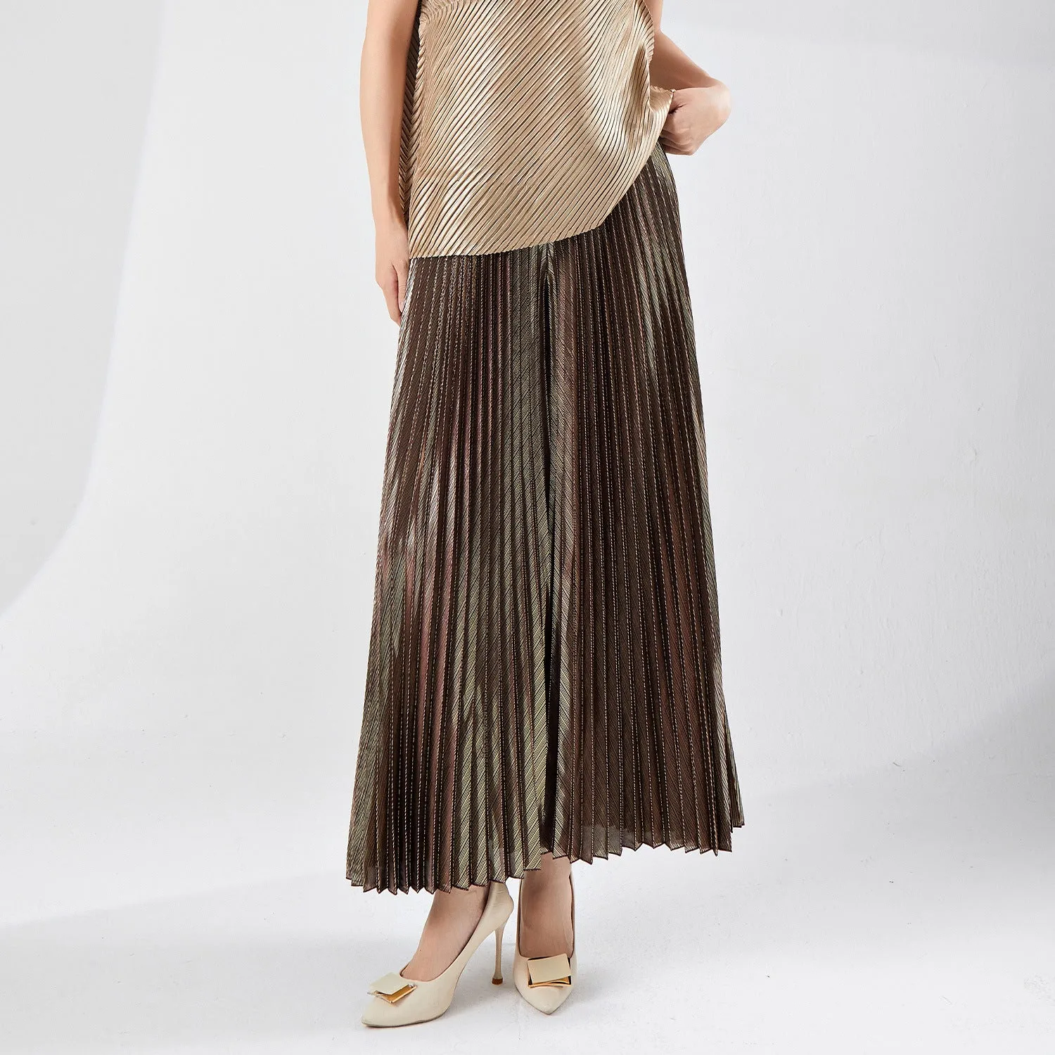 2025 Hot trade Sanzhai pants women's wide-leg pants fashionable new high-end loose large-size thin pleated pants bronzing pants