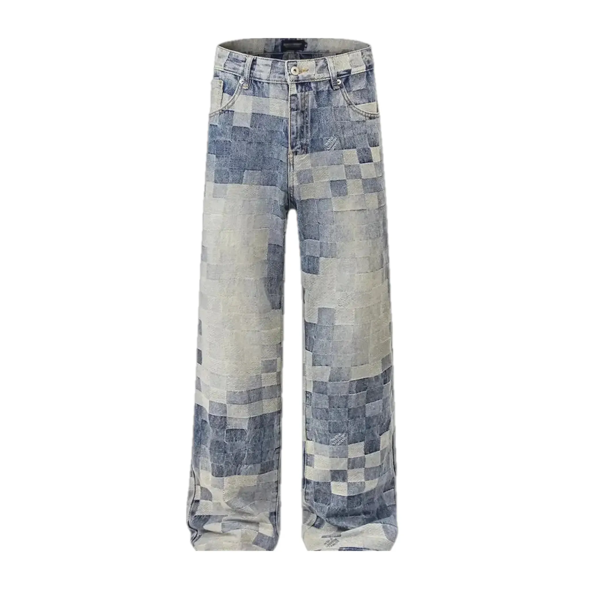 3d checkerboard style wide fit men's jeans