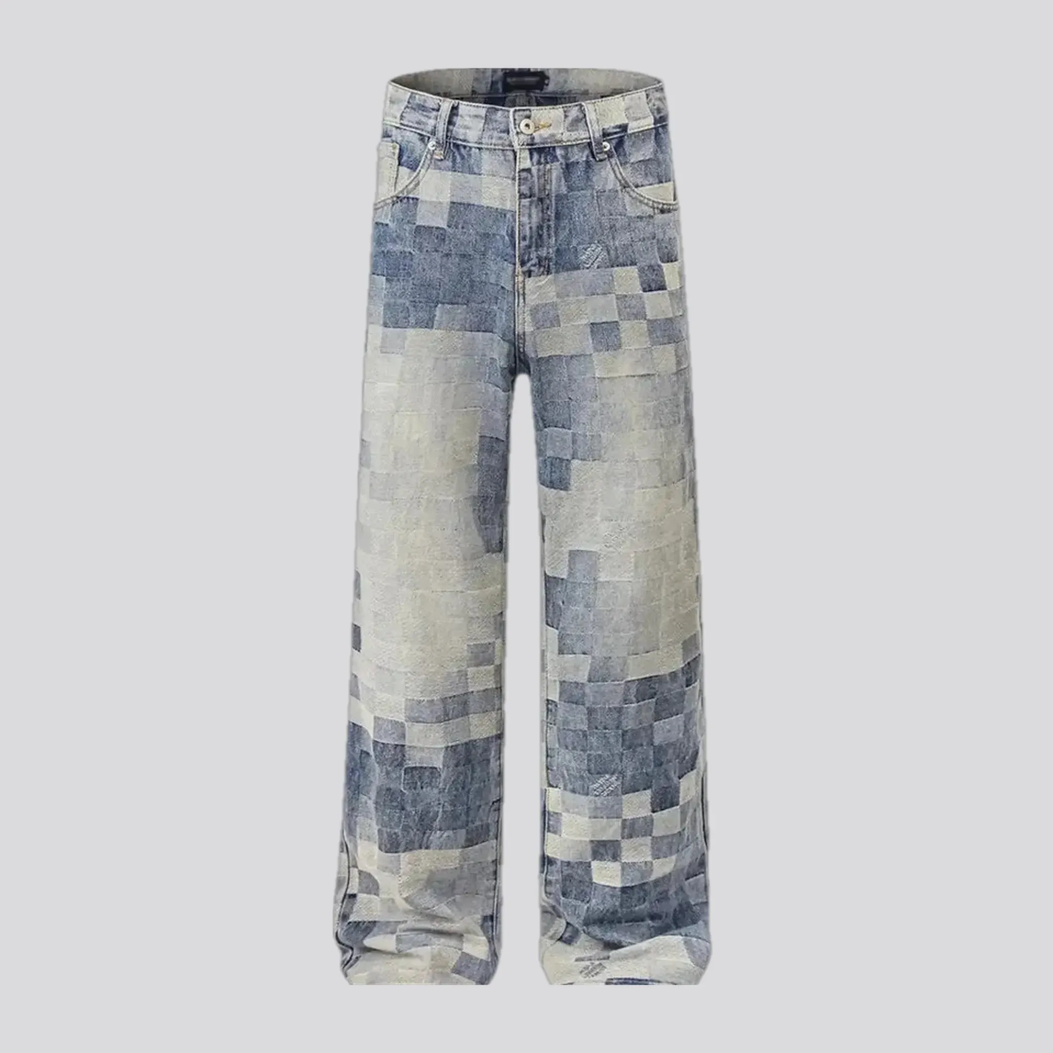 3d checkerboard style wide fit men's jeans