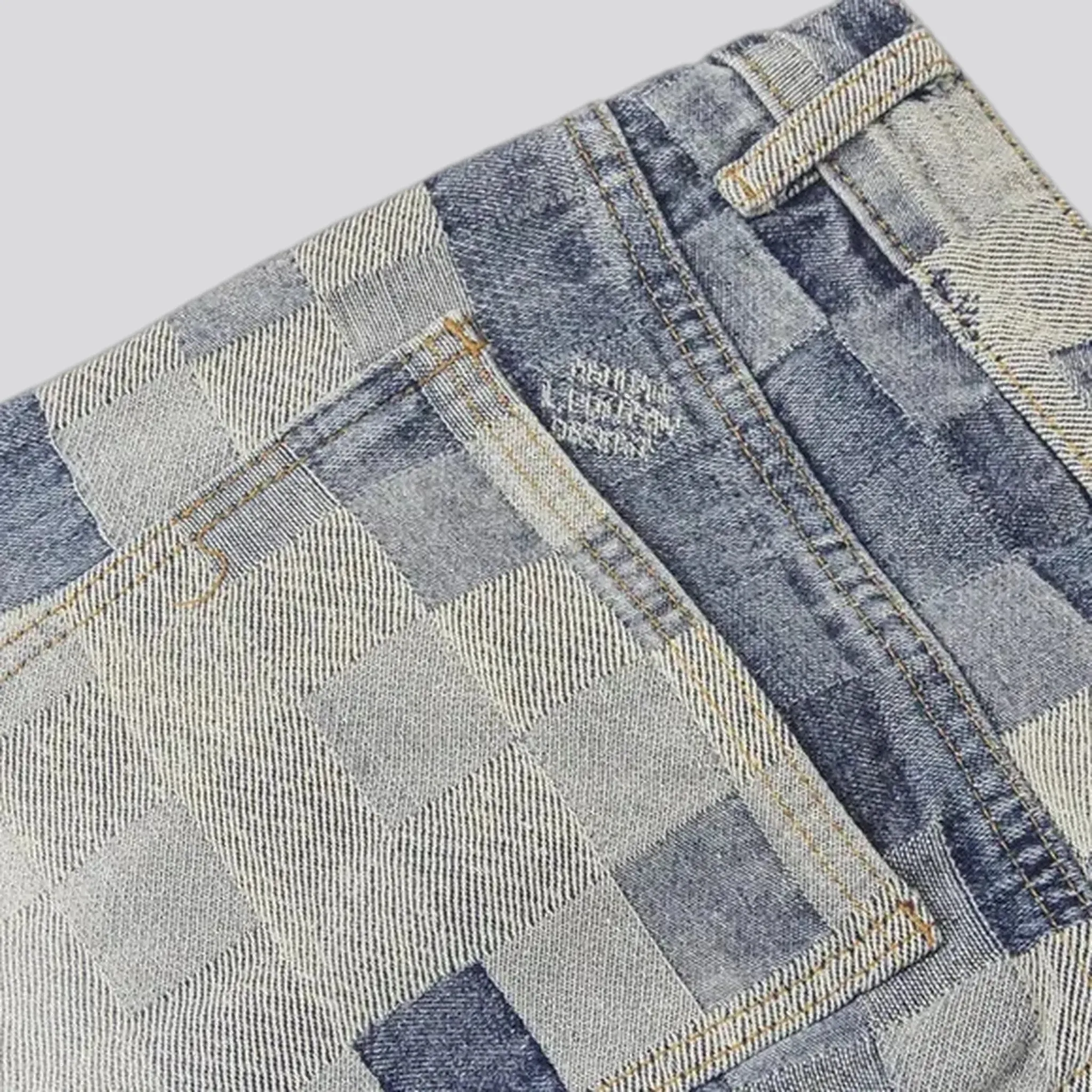 3d checkerboard style wide fit men's jeans