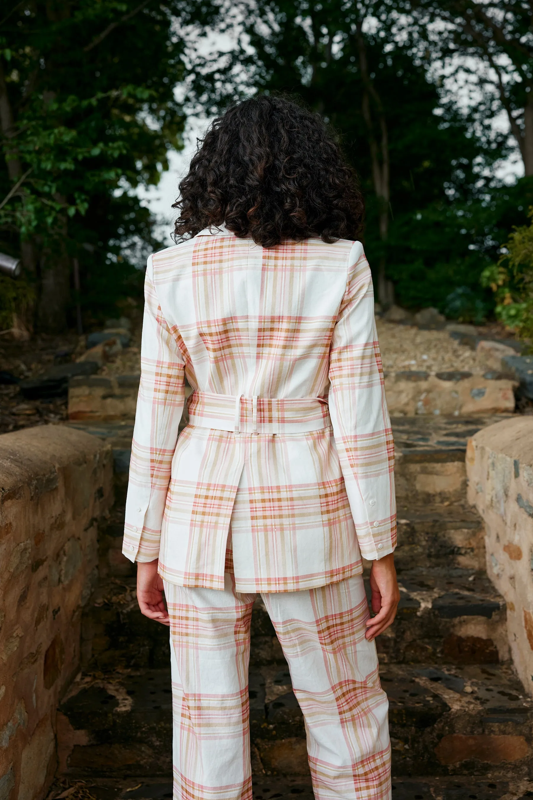 Adeline Blazer - Peony / Antique Plaid