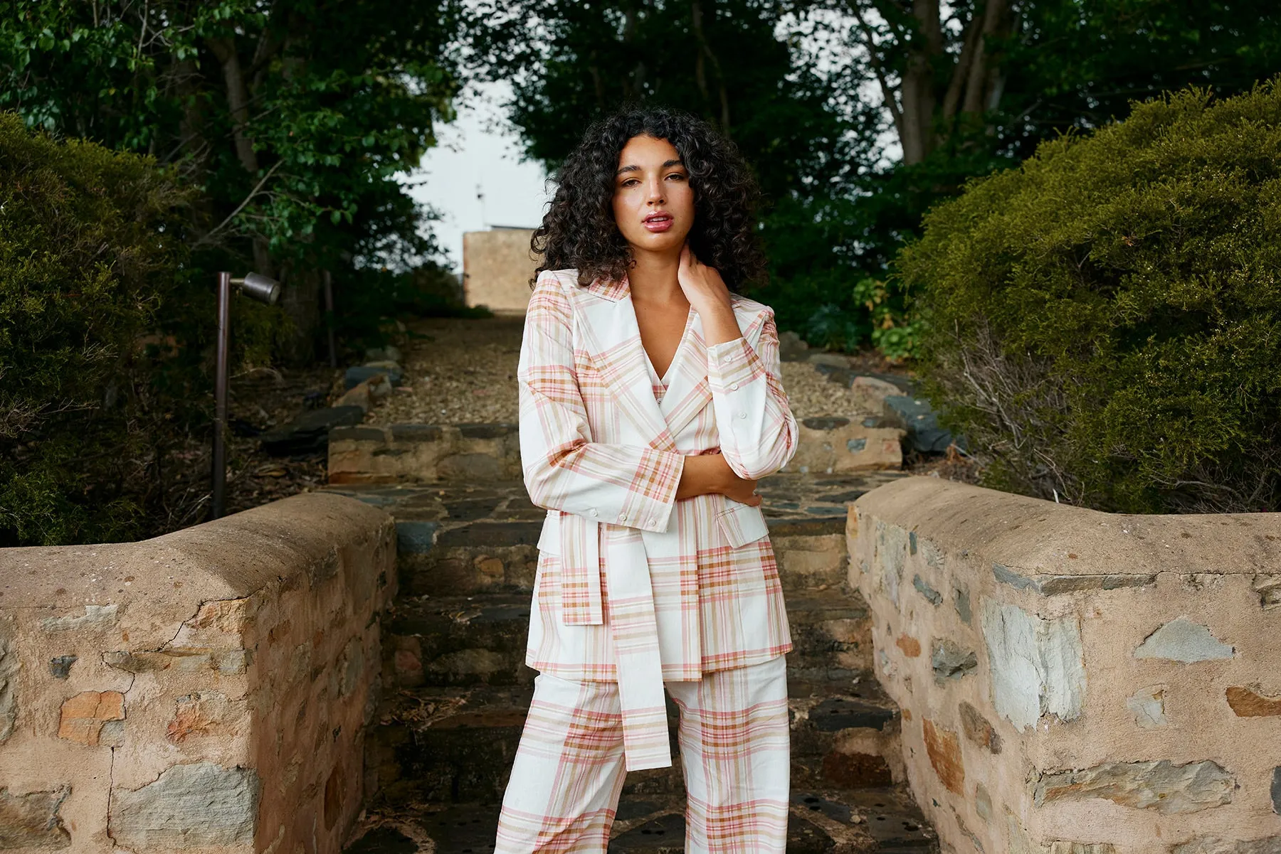 Adeline Blazer - Peony / Antique Plaid
