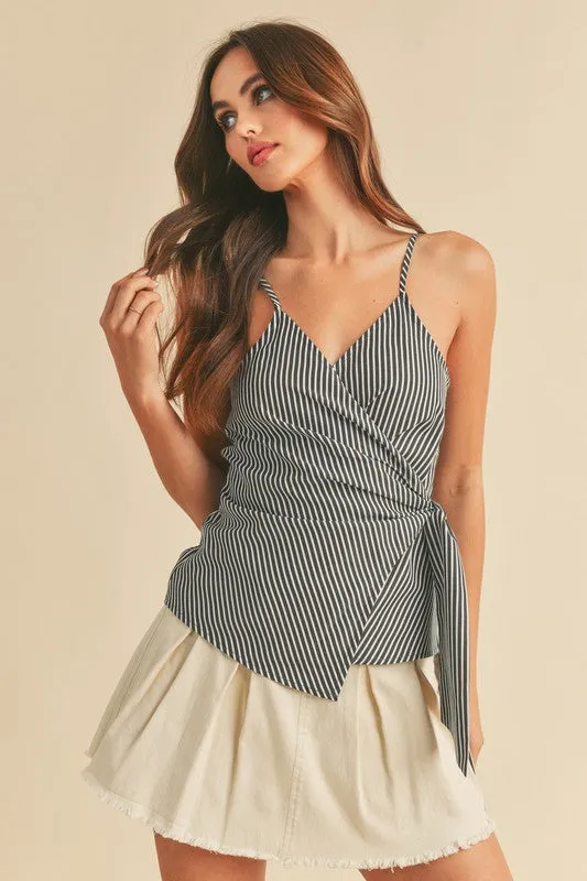 Aemi   Co Side Knotted Surplice Striped Cami
