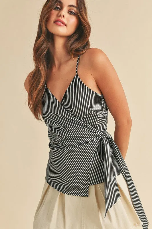 Aemi   Co Side Knotted Surplice Striped Cami