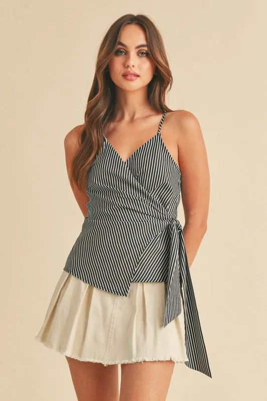 Aemi   Co Side Knotted Surplice Striped Cami