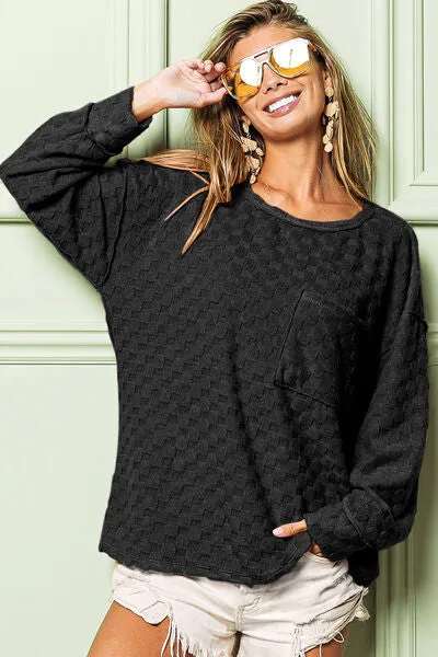 Allen Checkered Round Neck Exposed Seam Top