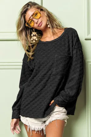 Allen Checkered Round Neck Exposed Seam Top
