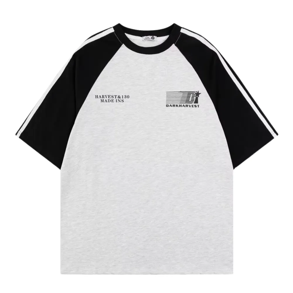 American Letter Patchwork Striped T-shirt