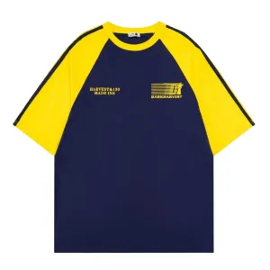 American Letter Patchwork Striped T-shirt