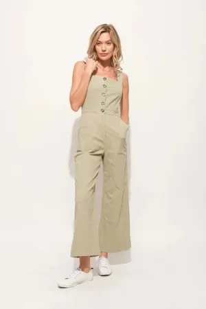 And The Why Square Neck Button Down Cropped Wide Leg Jumpsuit