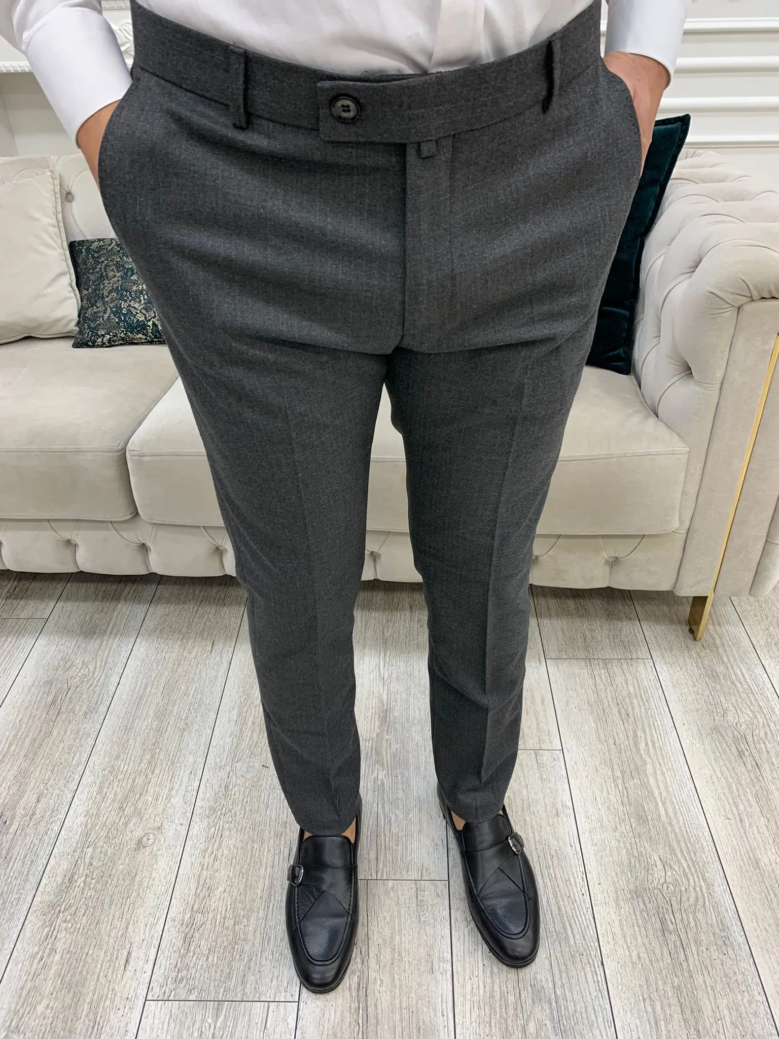 Anthracite Italian Style Slim Fit Trousers for Men