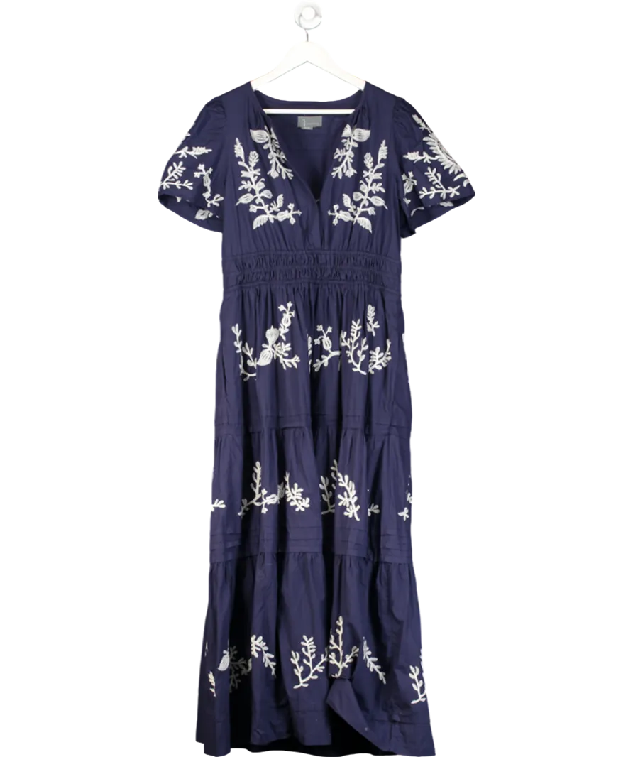 Anthropologie Blue The Somerset Embroidered Maxi Dress UK M