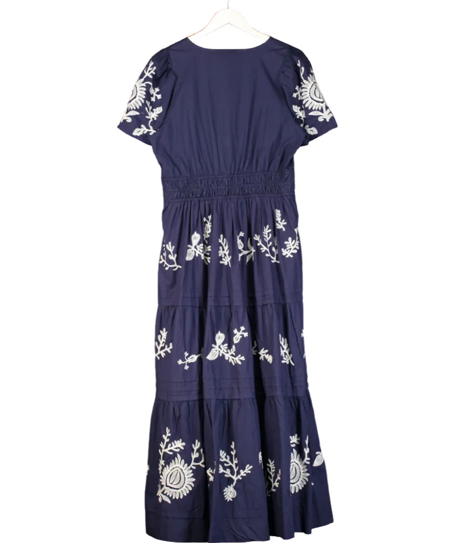 Anthropologie Blue The Somerset Embroidered Maxi Dress UK M