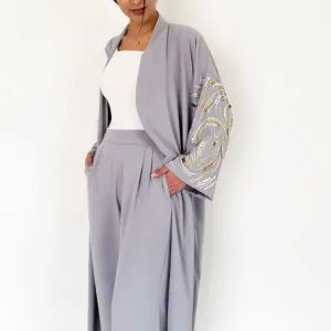AW18 STUNNING GREY "LEAVES OF GOLD" ABAYA