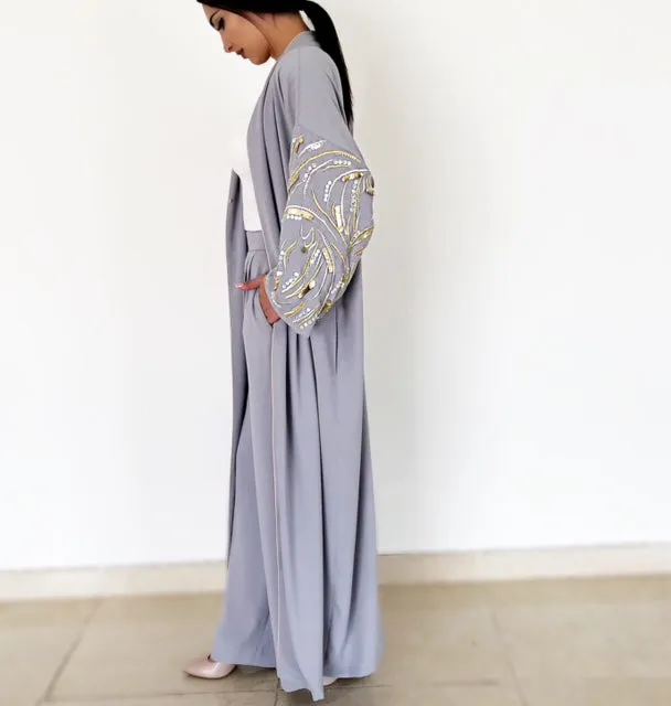 AW18 STUNNING GREY "LEAVES OF GOLD" ABAYA