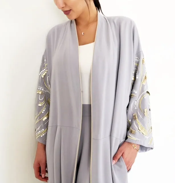 AW18 STUNNING GREY "LEAVES OF GOLD" ABAYA