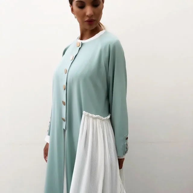 AW19 TIFFANY BLUE ABAYA WITH WHITE PLEATS