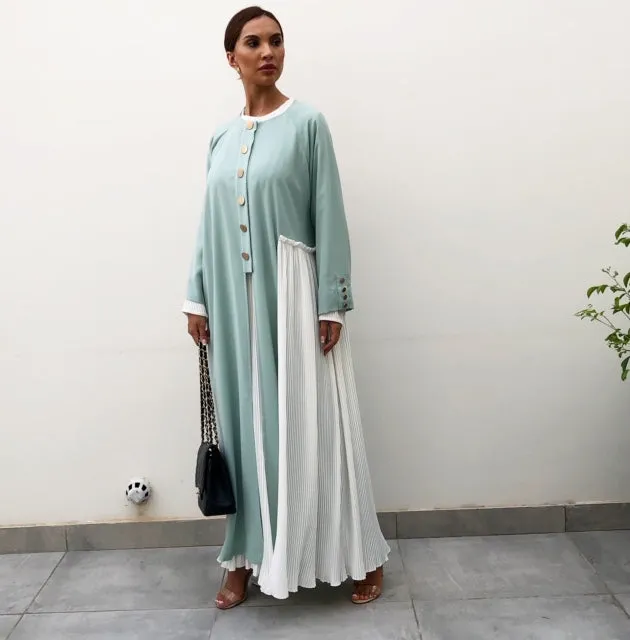 AW19 TIFFANY BLUE ABAYA WITH WHITE PLEATS