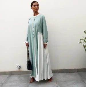 AW19 TIFFANY BLUE ABAYA WITH WHITE PLEATS