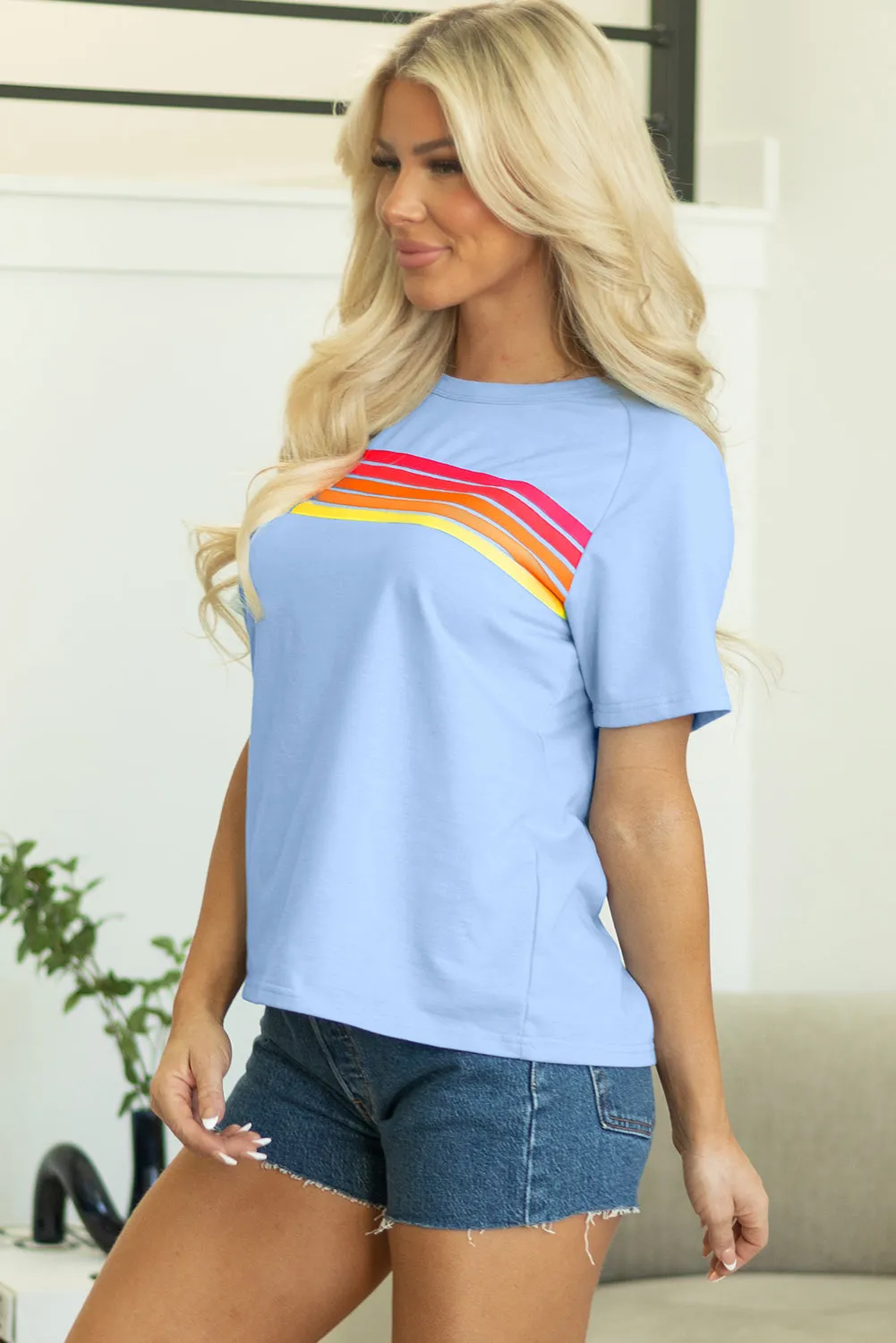 Beau Blue Striped Patch Front Casual Tee