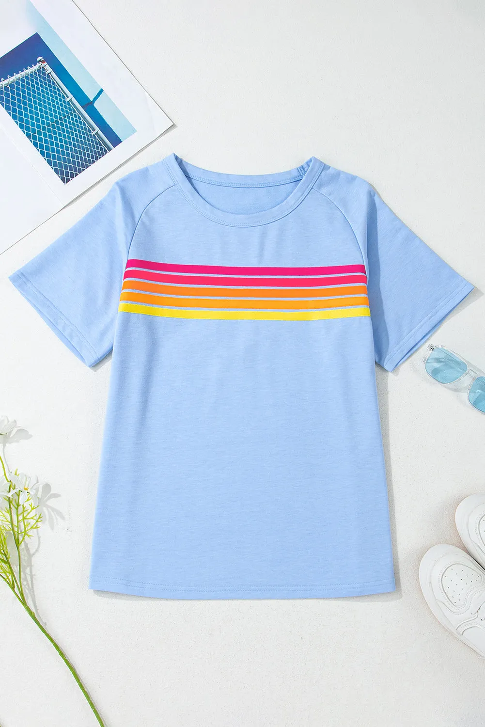 Beau Blue Striped Patch Front Casual Tee