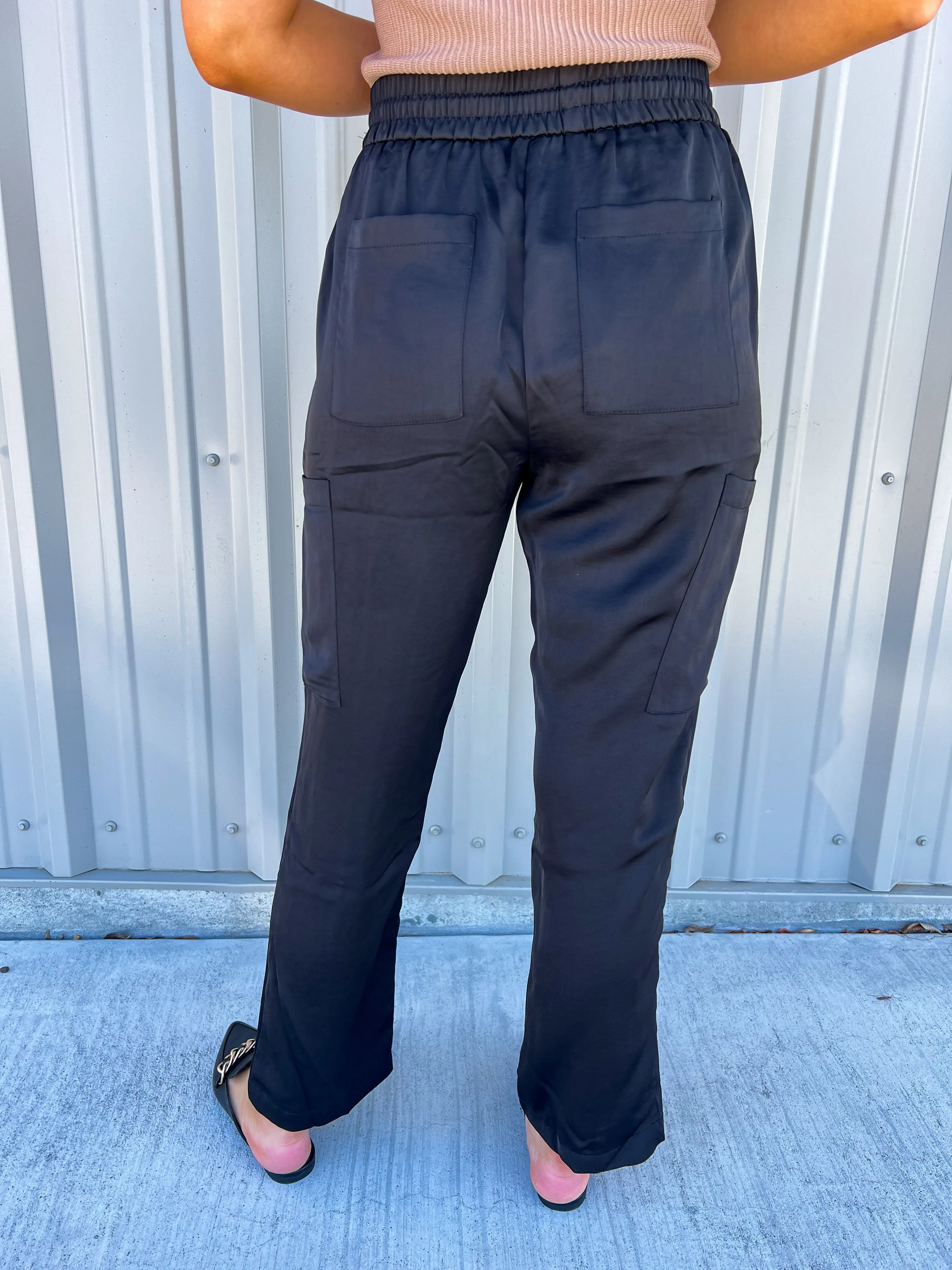 Black Relaxed Utility Pintucked Pants