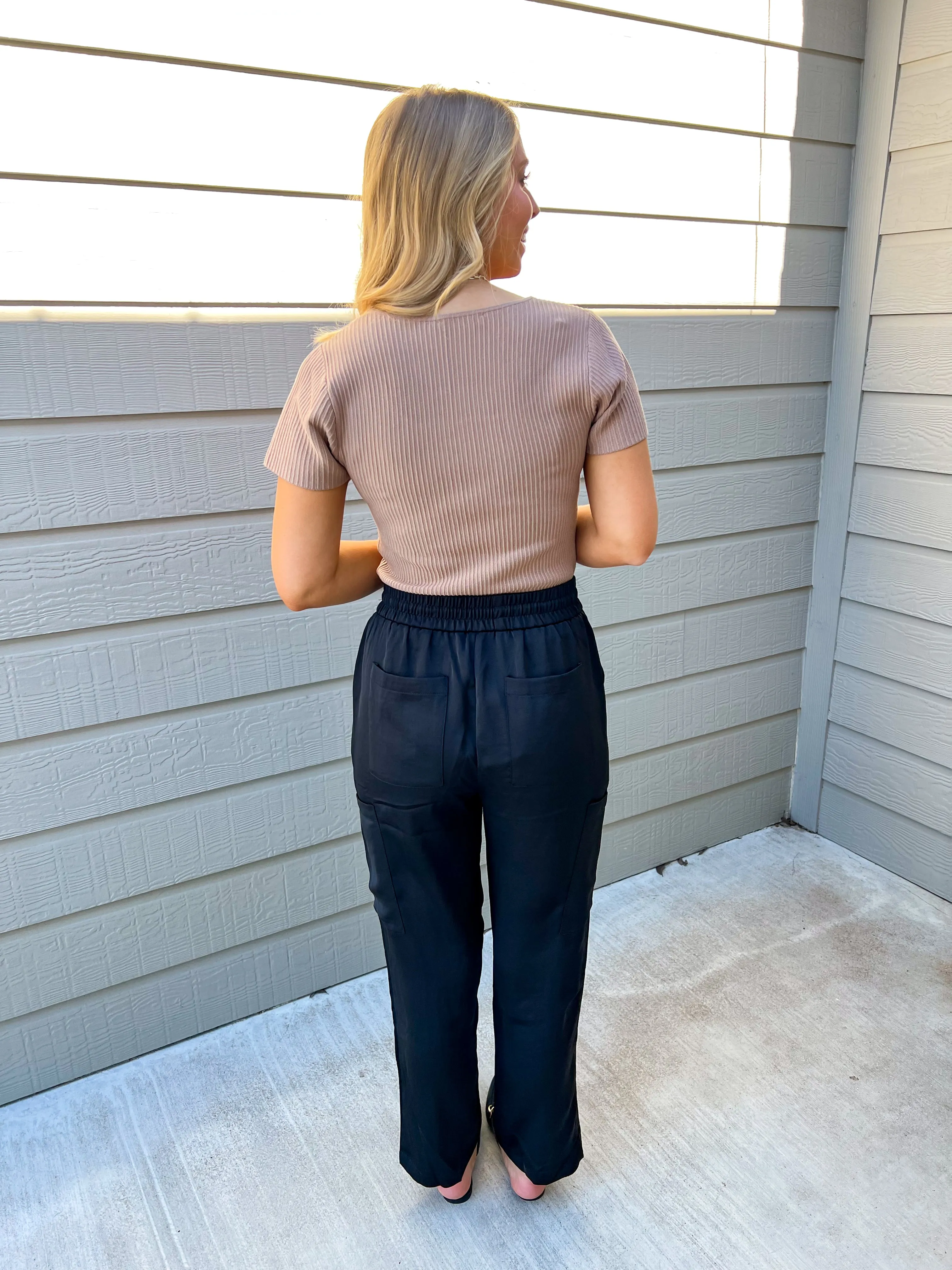 Black Relaxed Utility Pintucked Pants