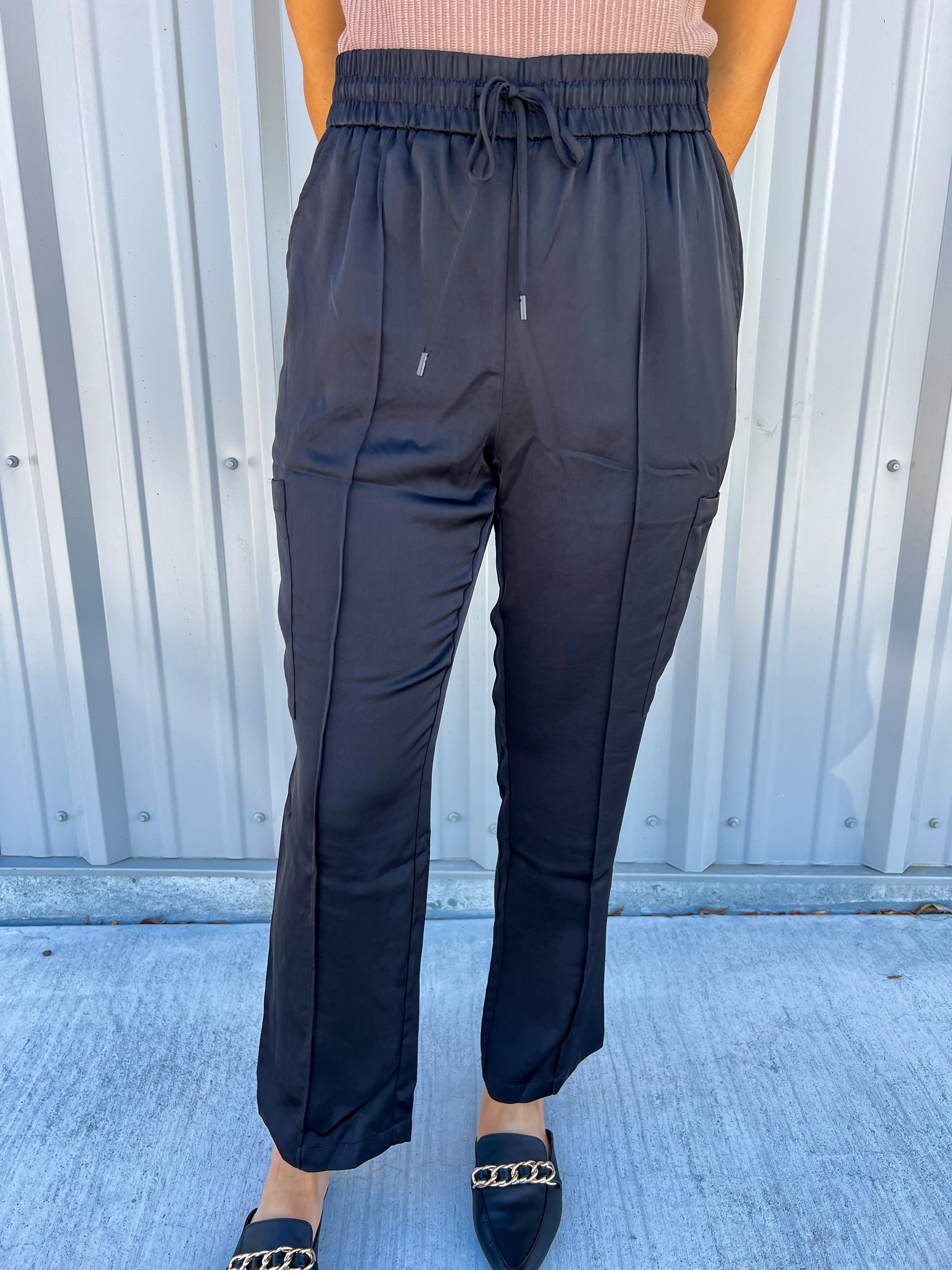 Black Relaxed Utility Pintucked Pants