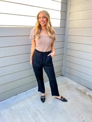 Black Relaxed Utility Pintucked Pants