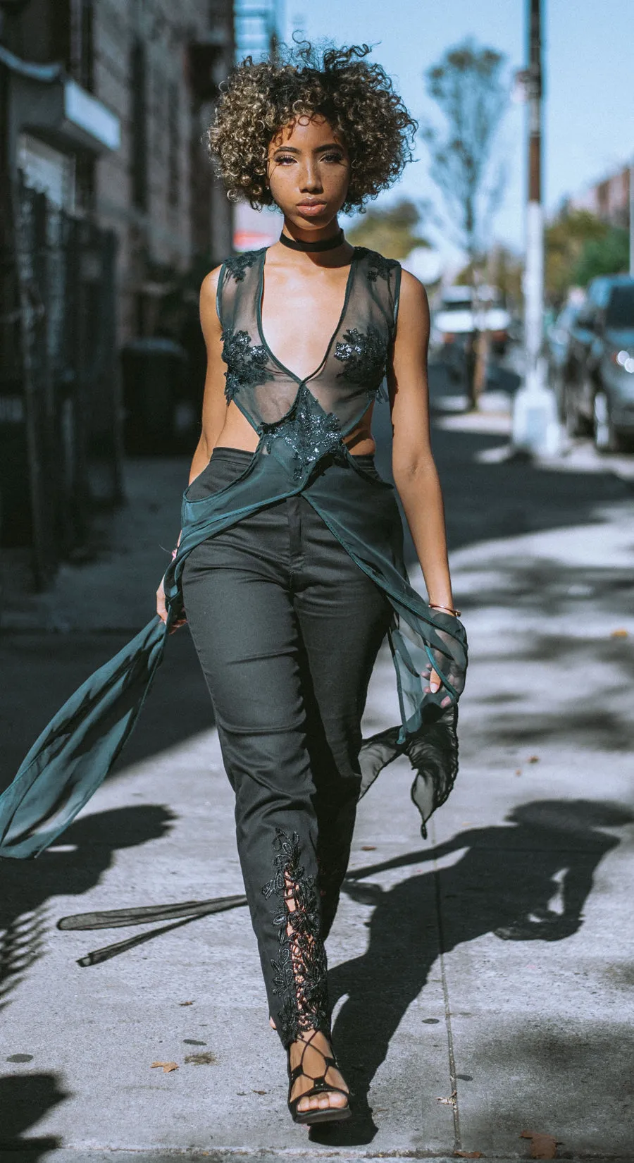 Black Trousers with Lace Inserts