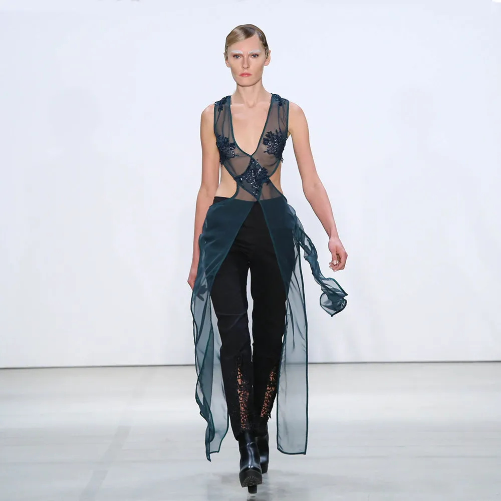 Black Trousers with Lace Inserts