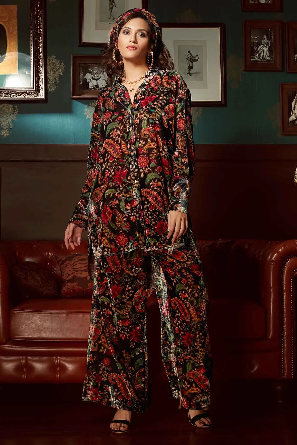 Black Velvet Print Co-ord Set