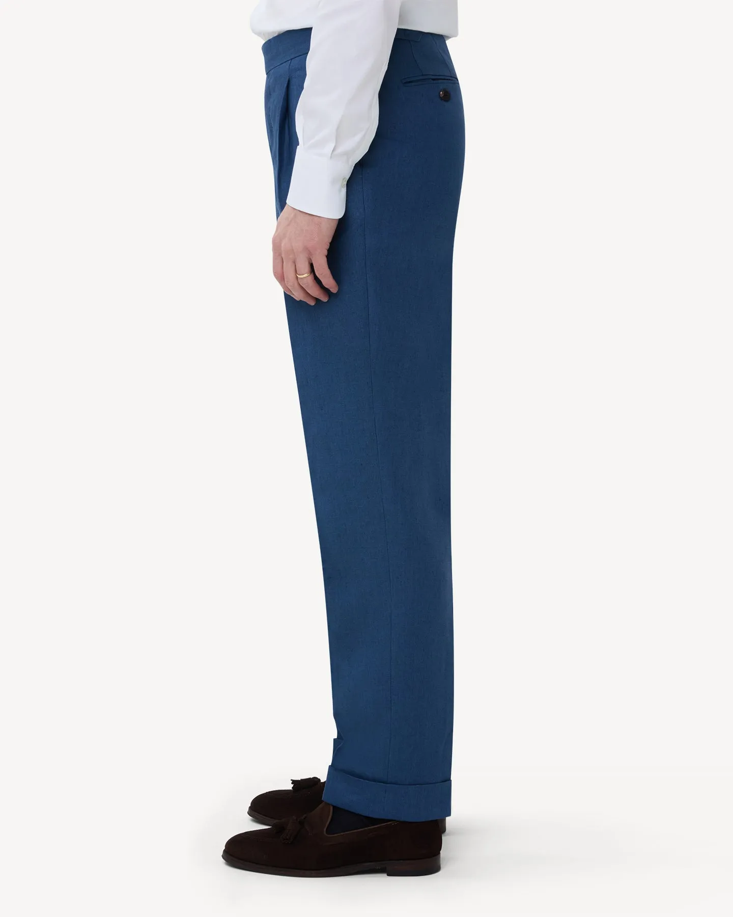 Blueberry Single Pleat Linen Trousers
