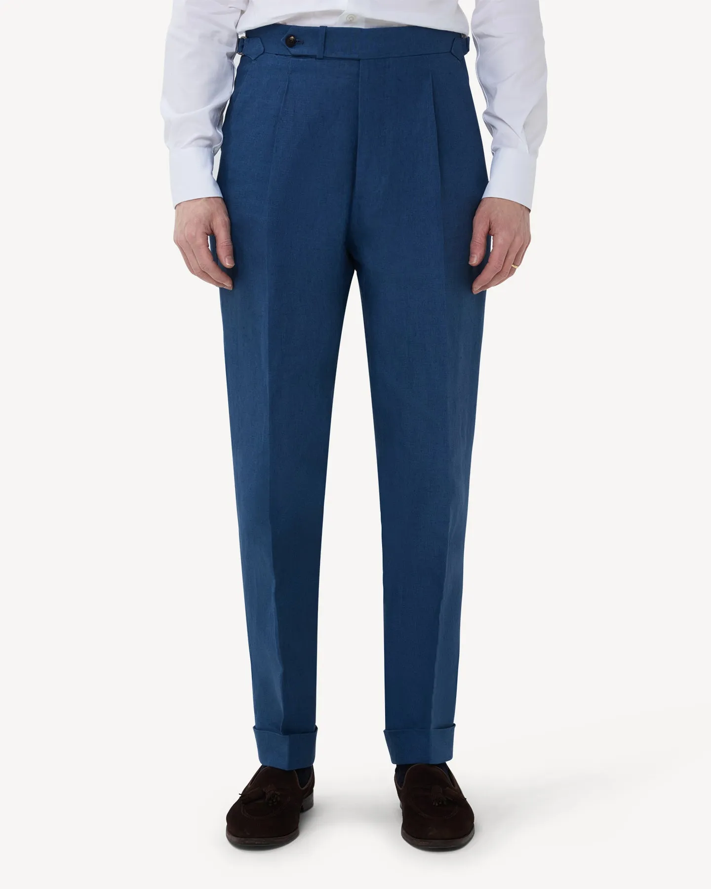 Blueberry Single Pleat Linen Trousers