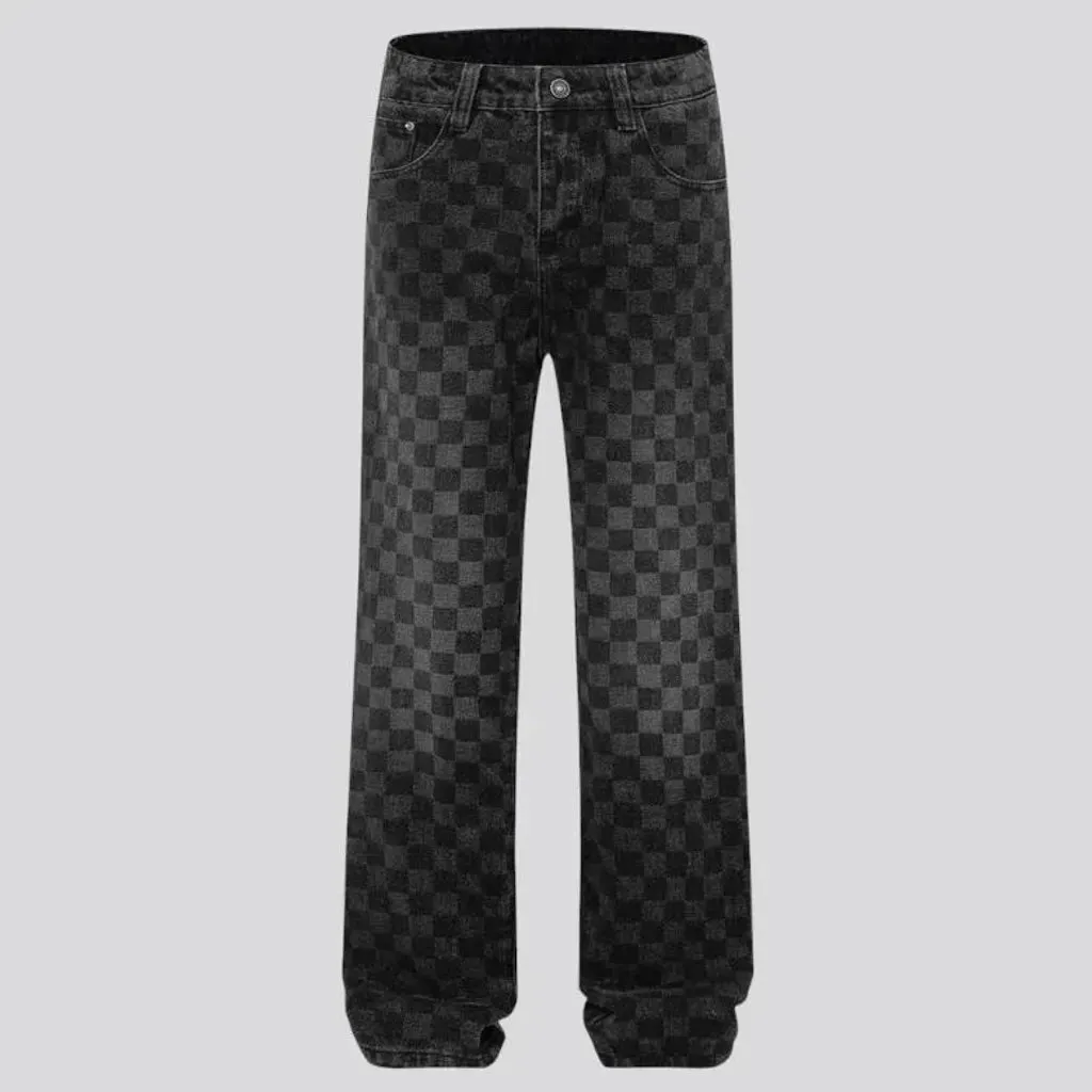 Boho fashion baggy checkerboard men's jeans