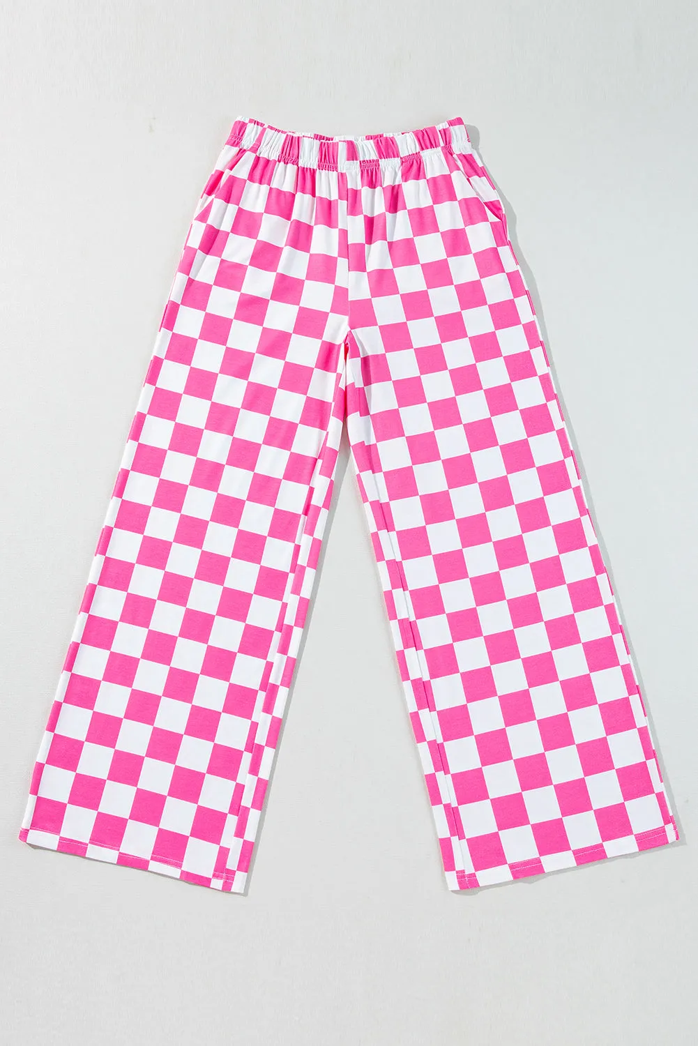 Bonbon Checkered Print High Waist Wide Leg Pants