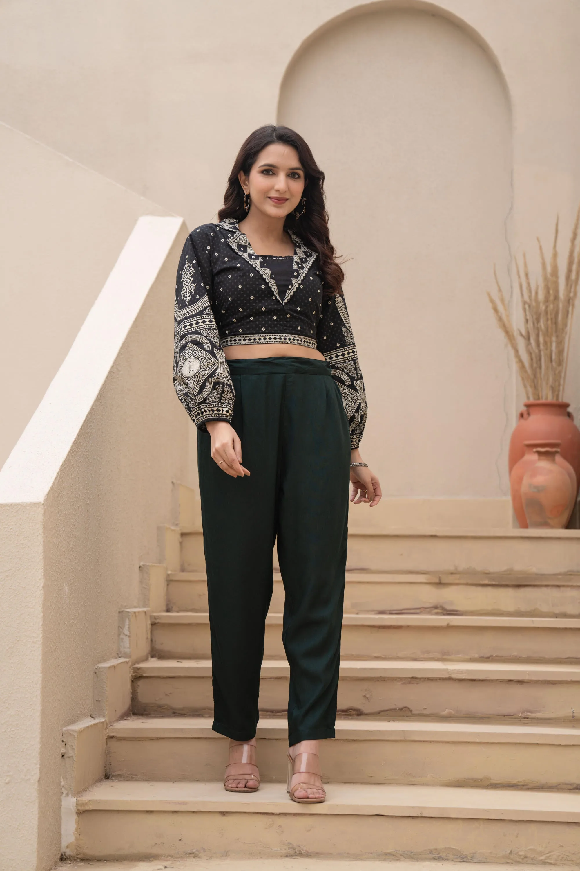 Bottle Green  Solid Viscose Pants
