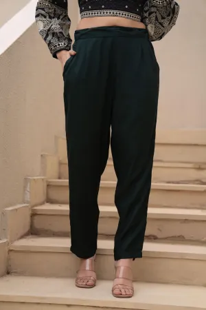 Bottle Green  Solid Viscose Pants