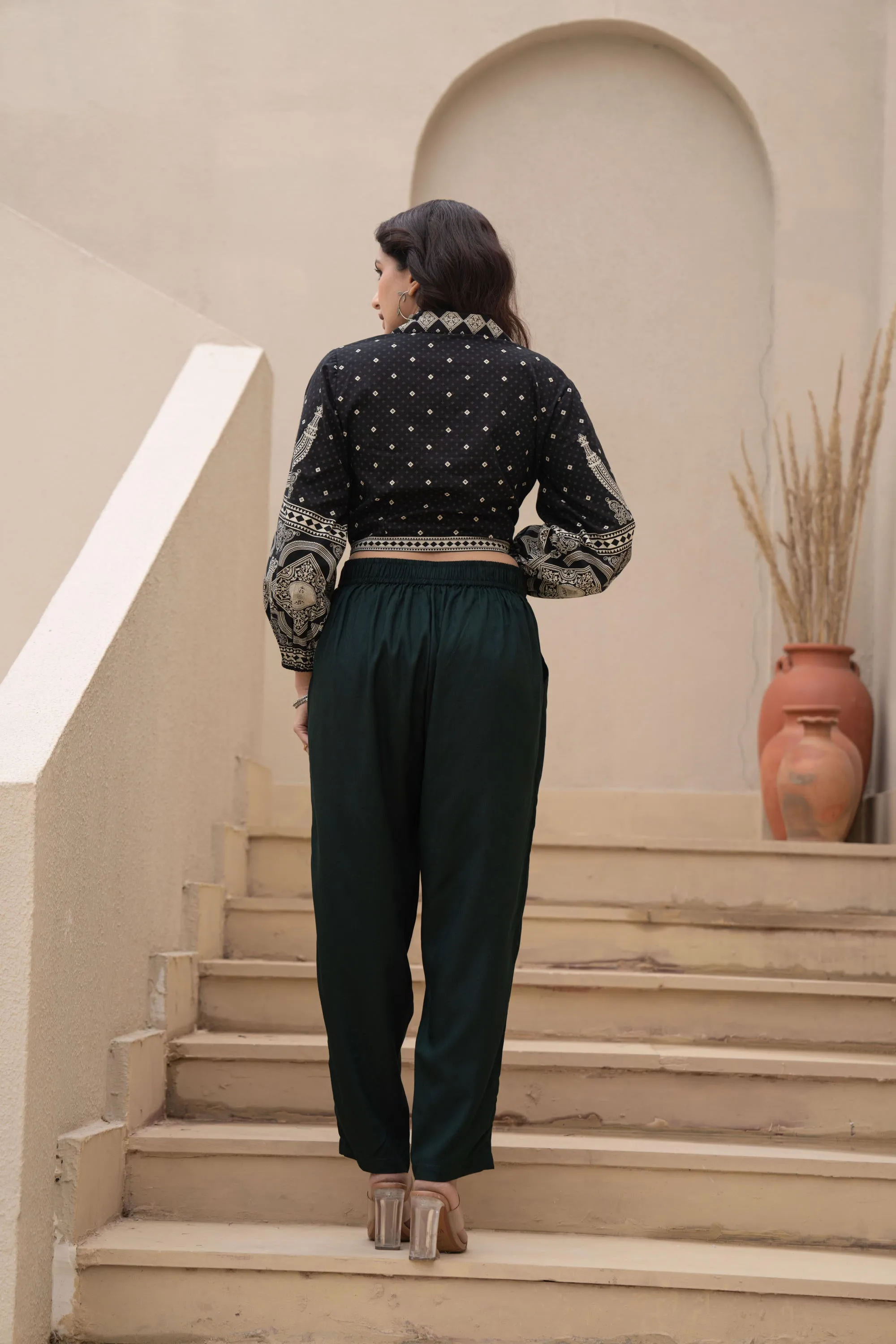 Bottle Green  Solid Viscose Pants