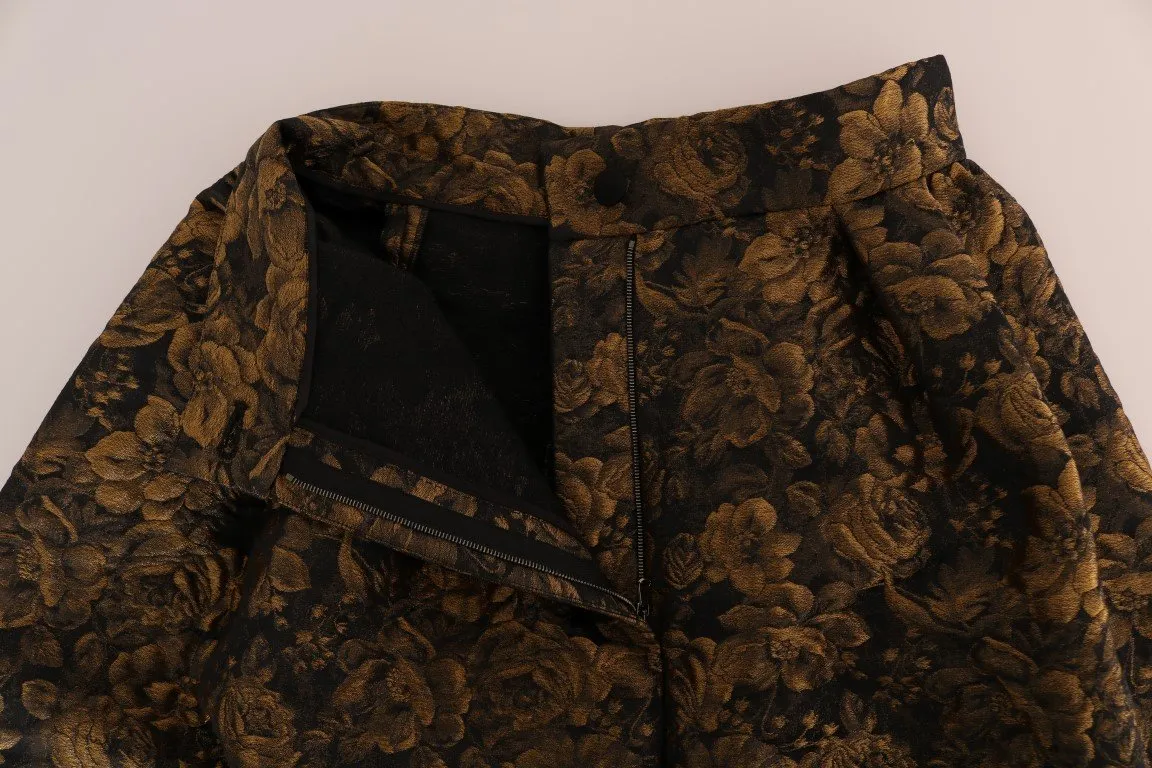 Brown Viscose Gold Floral Pattern Pants