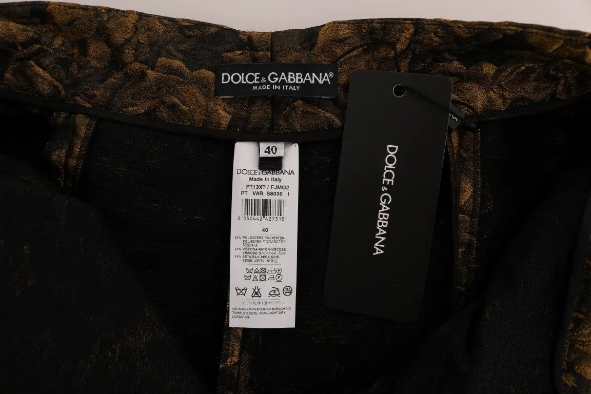 Brown Viscose Gold Floral Pattern Pants