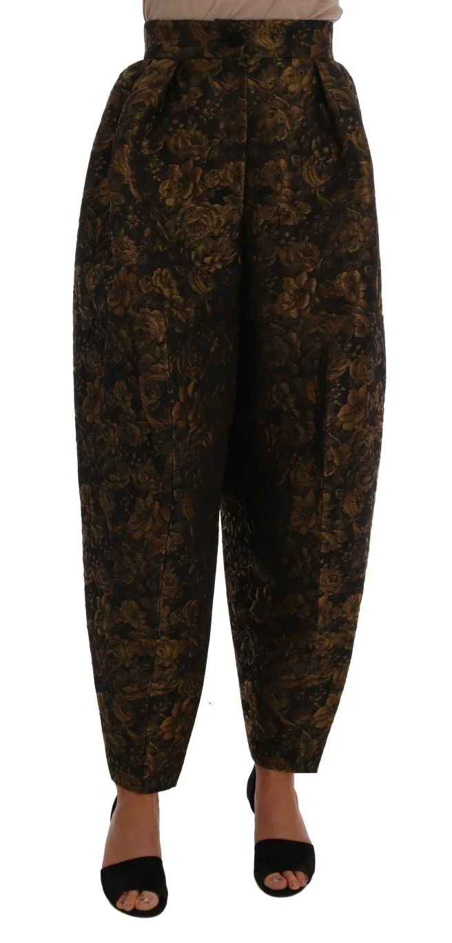 Brown Viscose Gold Floral Pattern Pants