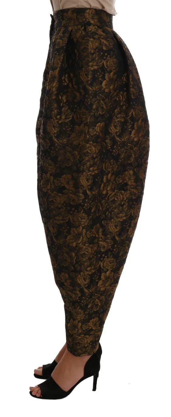Brown Viscose Gold Floral Pattern Pants