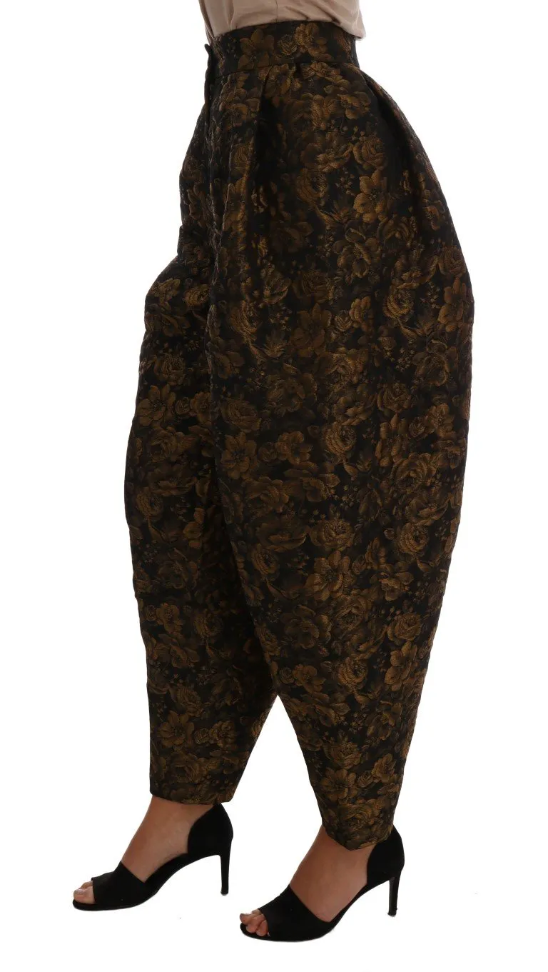 Brown Viscose Gold Floral Pattern Pants