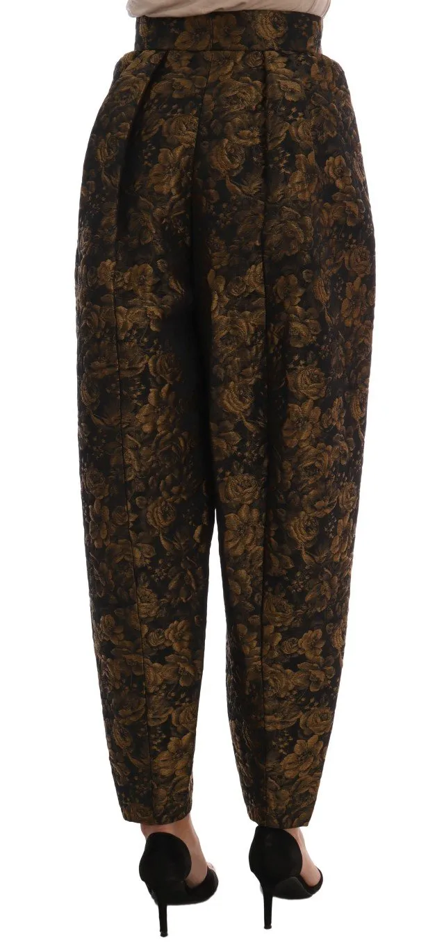 Brown Viscose Gold Floral Pattern Pants